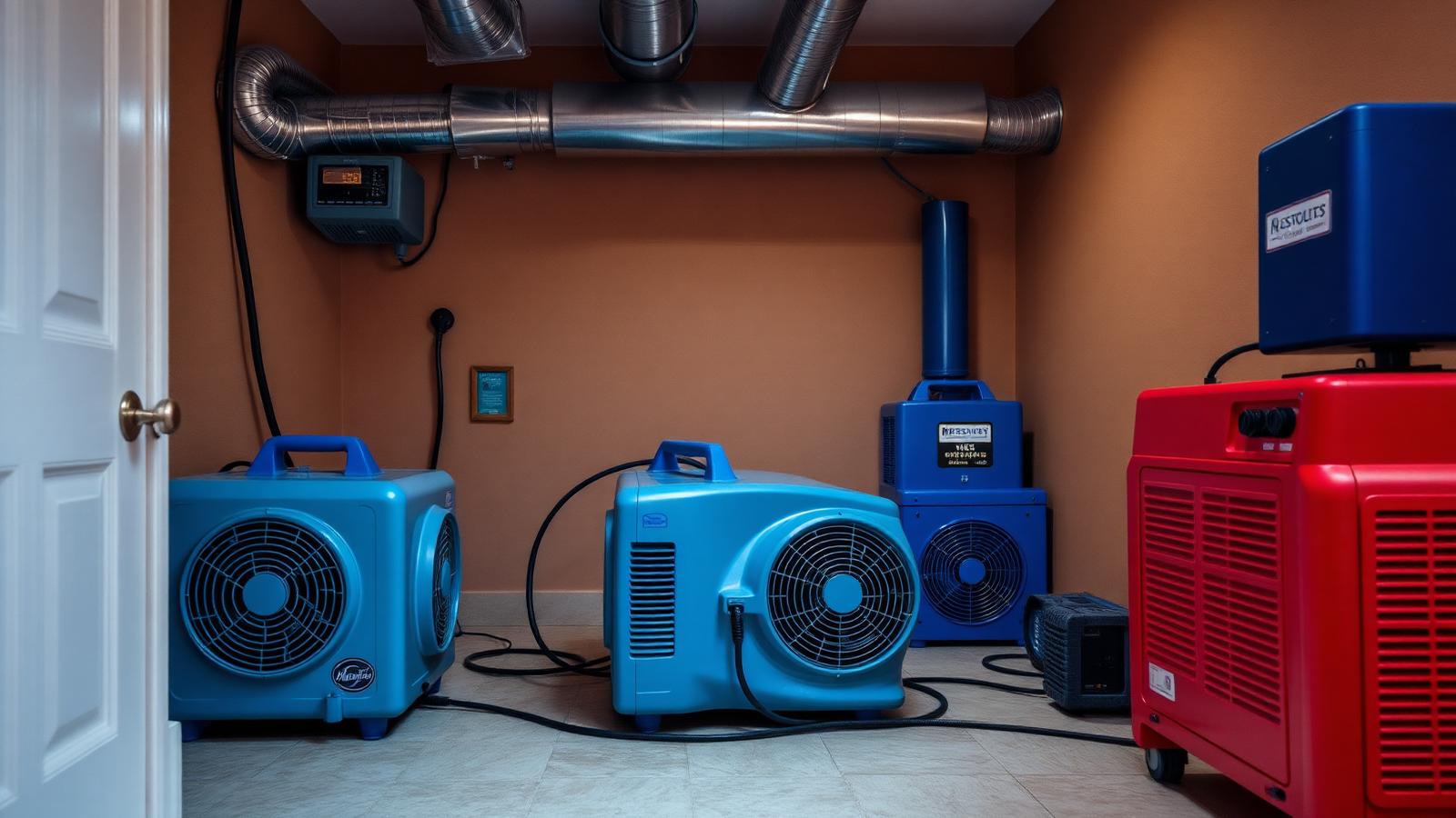 Professional drying equipment for water damage restoration